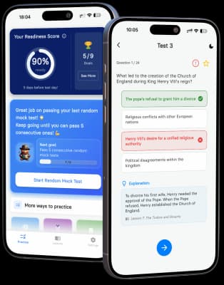 Life in the UK Test app question screen with answers and explanation